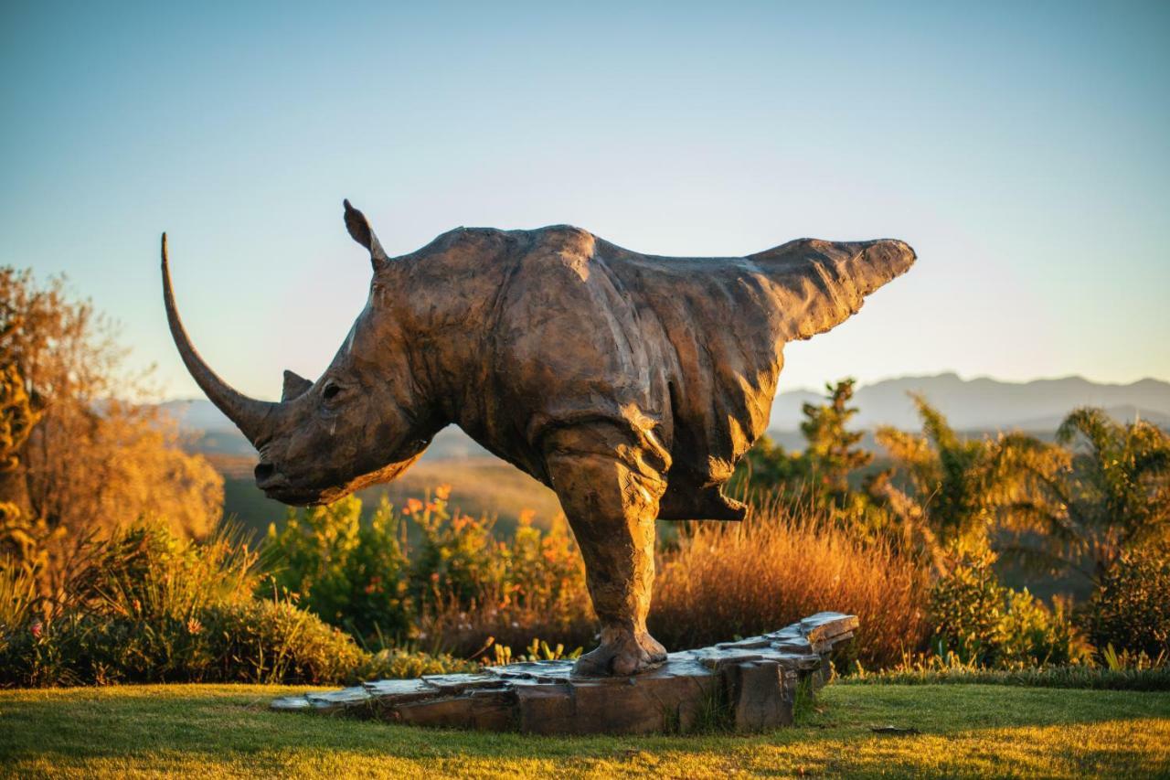 Sky Villa Boutique Hotel By Raw Africa Collection Plettenberg Bay Eksteriør billede The sculpture of a white rhinoceros at the entrance of the park
